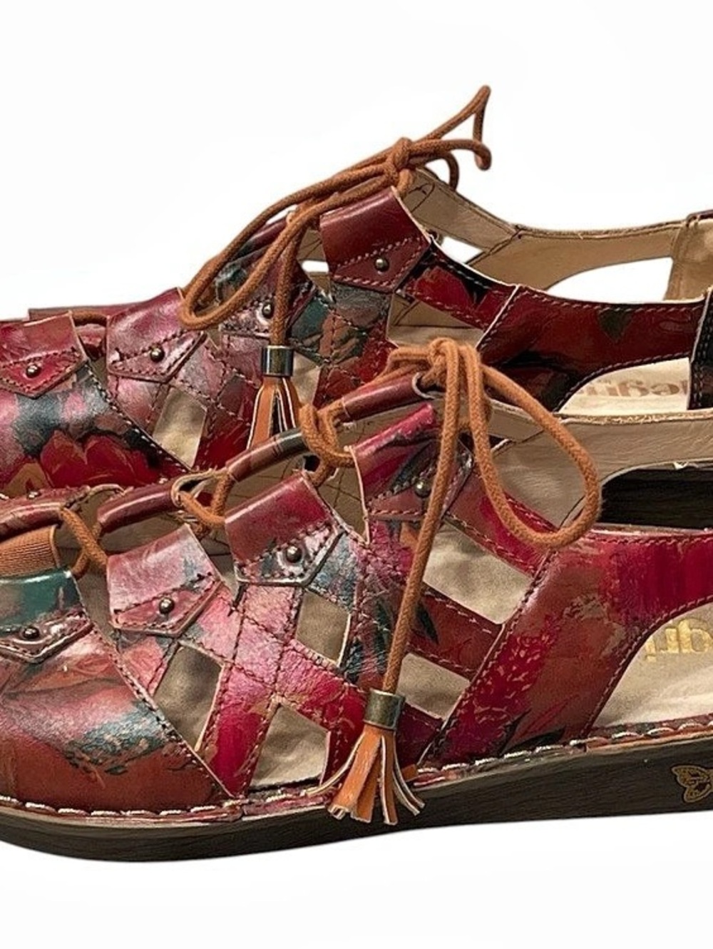 Alegria Valerie Leather Gladiator Sandals Red Floral Lace Up EU 42 US 11.5-12 N